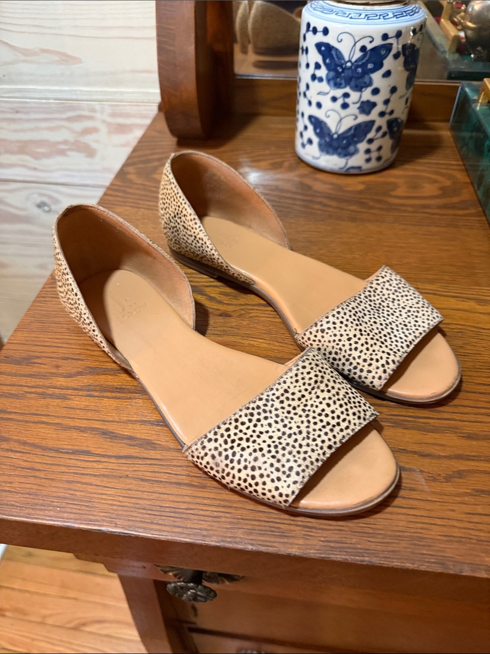 Women’s D'Orsay Open-Toe Flat Sandals in Cream Leopard Print JCREW SIZE 9.5
